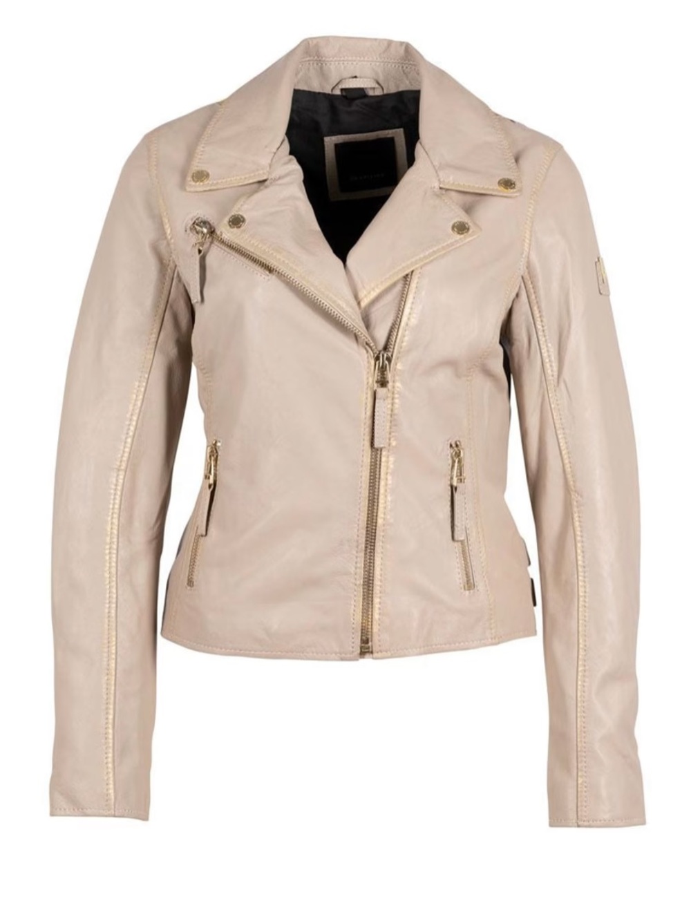 MAURITIUS Women's Beige Leather Jacket with Gold Star Embellishments - Picture 2 of 16